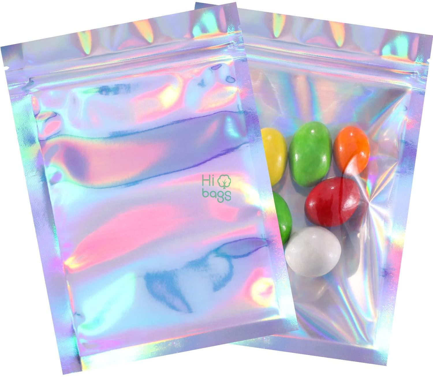 Holographic Color Party Favor Food Resealable Smell Foil Pouch Flat Storage Bag M